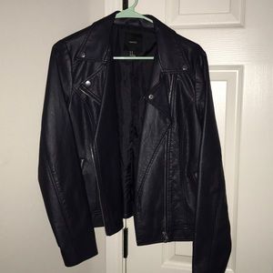Navy Blue Faux Leather Jacket
